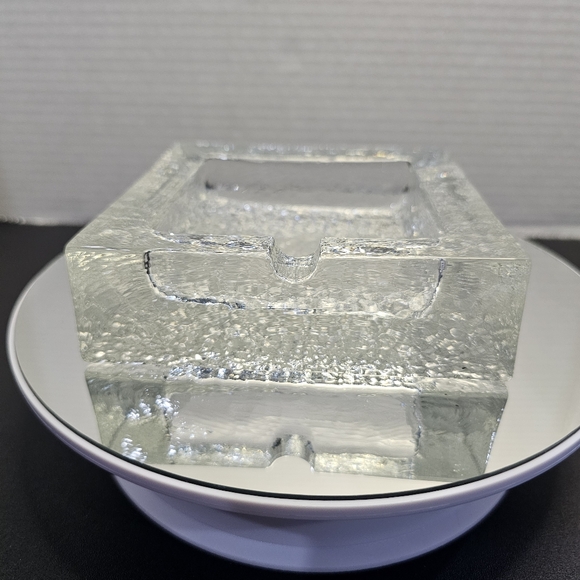 Vintage MCM ICE GLASS Ashtray Clear ART BRUTALIST Scandanavia Finnish Swedish 👀 - Picture 13 of 14